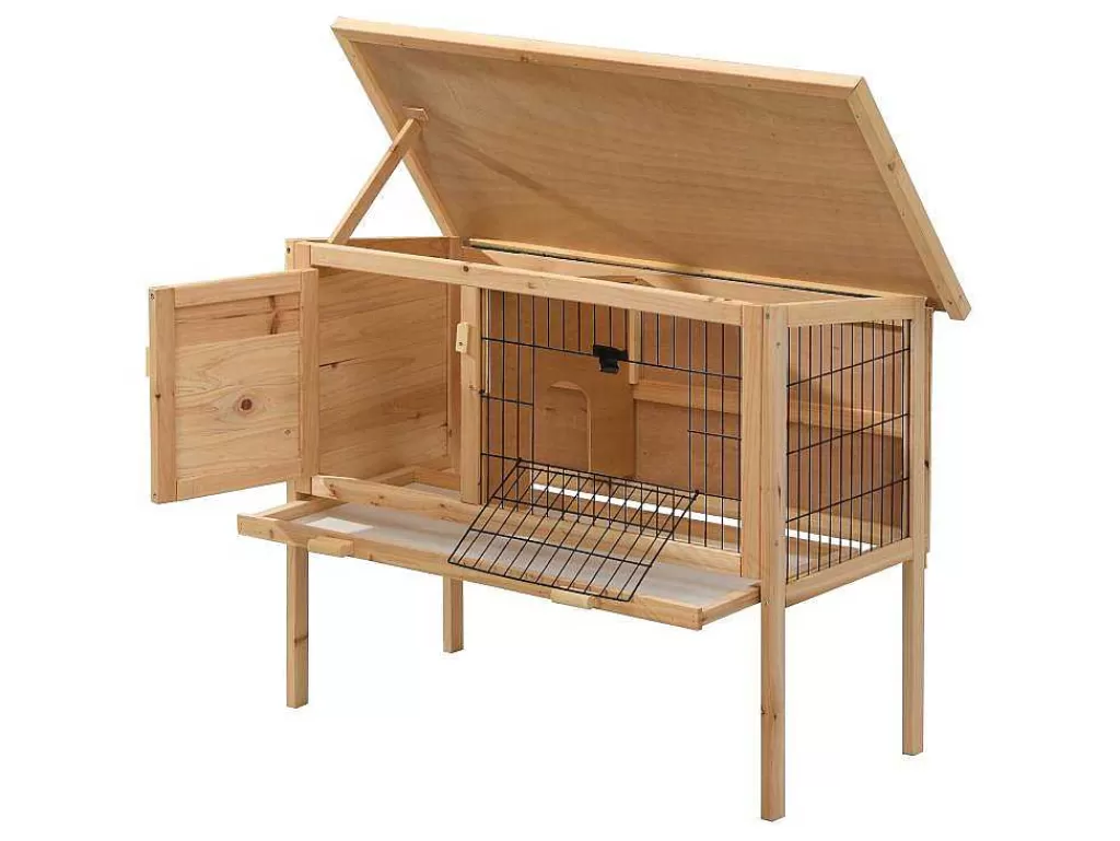 Acessórios Para Animais De Estimação*Vente-unique Coelheira Em Madeira Com Pés Para Coelhos E Roedores C. 91 X L. 45 X A. 70 Cm Natural - Lapius