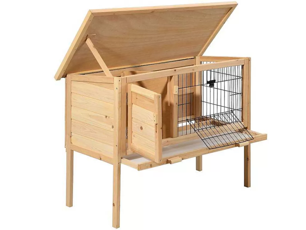 Acessórios Para Animais De Estimação*Vente-unique Coelheira Em Madeira Com Pés Para Coelhos E Roedores C. 91 X L. 45 X A. 70 Cm Natural - Lapius