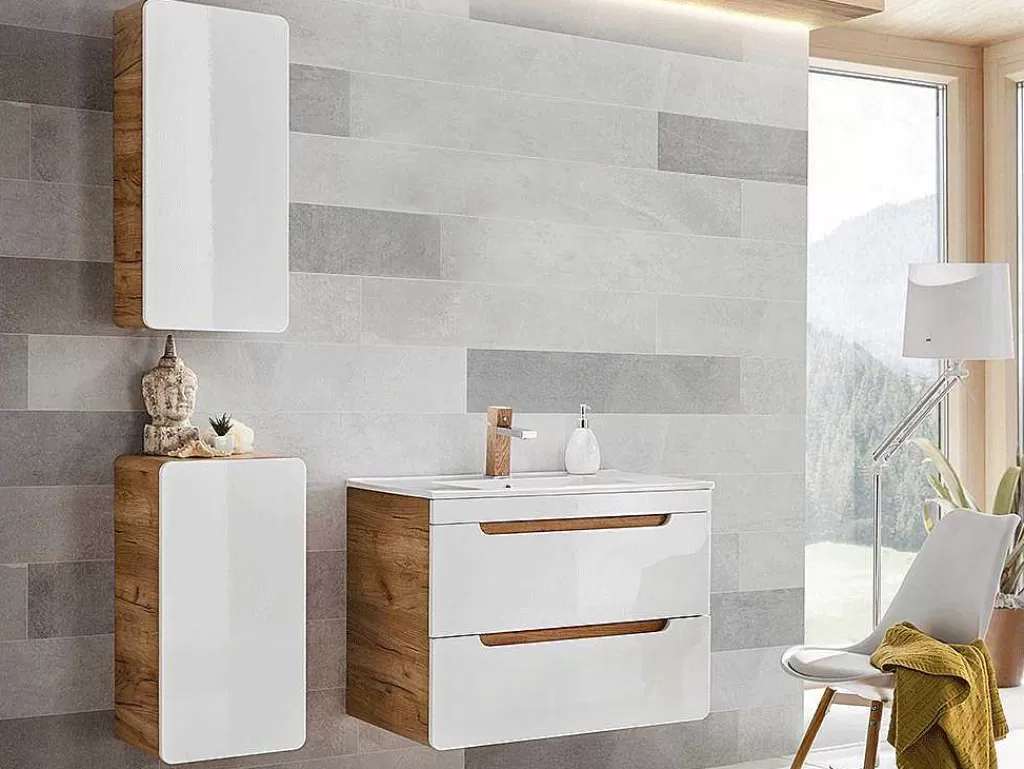 Coluna De Casa De Banho*Vente-unique Coluna De Casa De Banho Cor Natural E Branca C32 X L35 X A68 Cm - Aruba