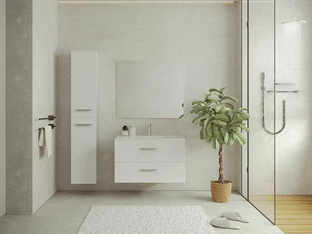 Coluna De Casa De Banho*Vente-unique Coluna De Casa De Banho Suspensa, 6 Prateleiras, Cor Branca C30Xl25Xa160 Cm - Kayla