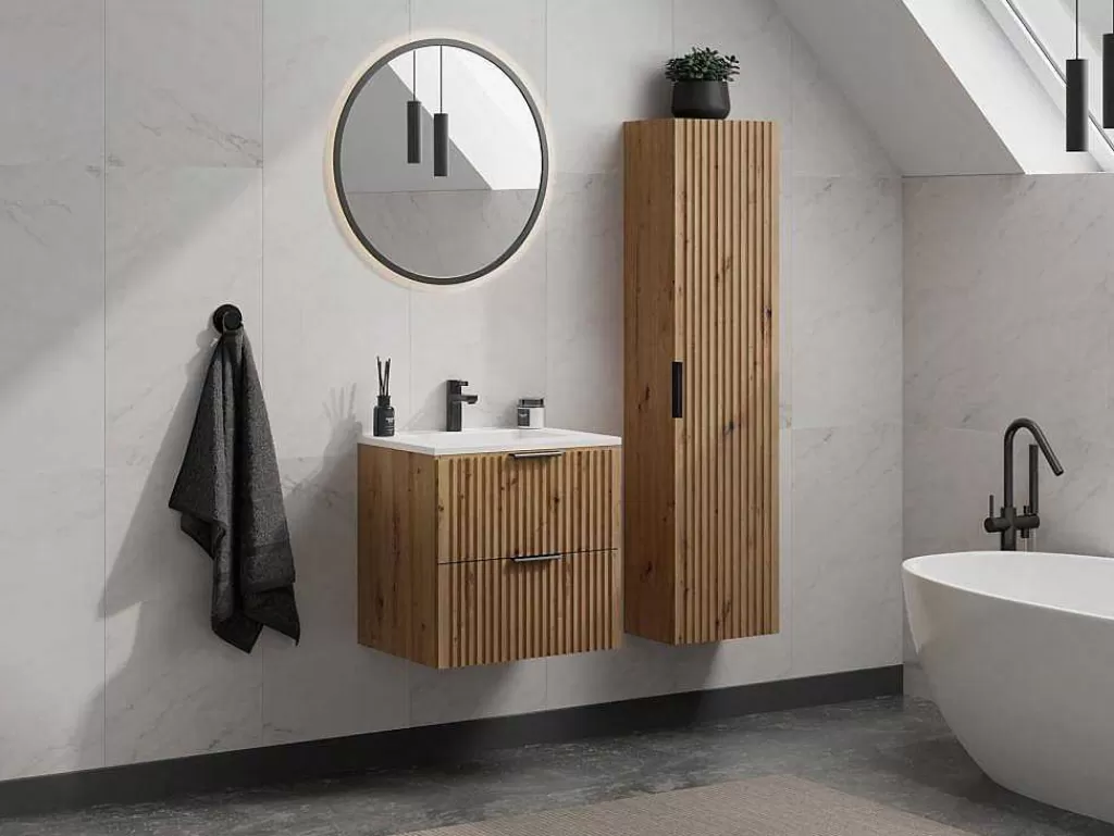 Promoções Casa De Banho & Bem-Estar*Vente-unique Coluna De Casa De Banho Suspensa Estriada Natural Claro A140 Cm - Zevara