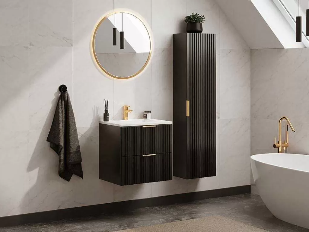 Coluna De Casa De Banho*Vente-unique Coluna De Casa De Banho Suspensa Estriada Preto A140 Cm - Zevara