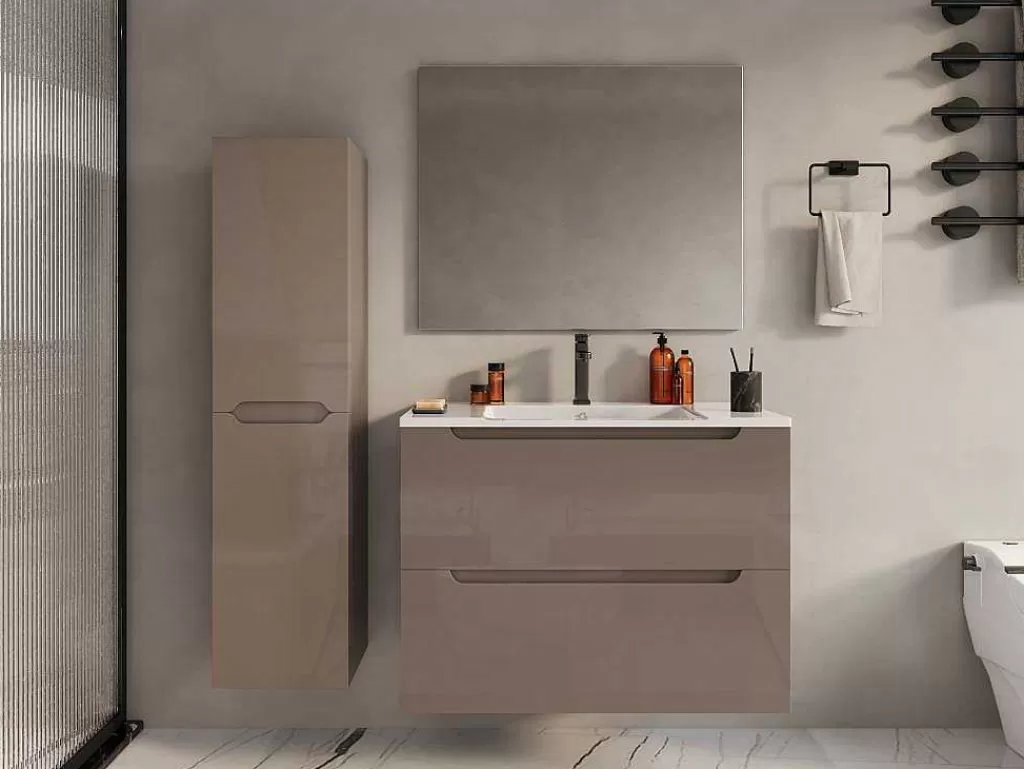 Coluna De Casa De Banho*Vente-unique Coluna De Casa De Banho Suspensa Taupe C30 X L30 X 120 Cm - Stefanie