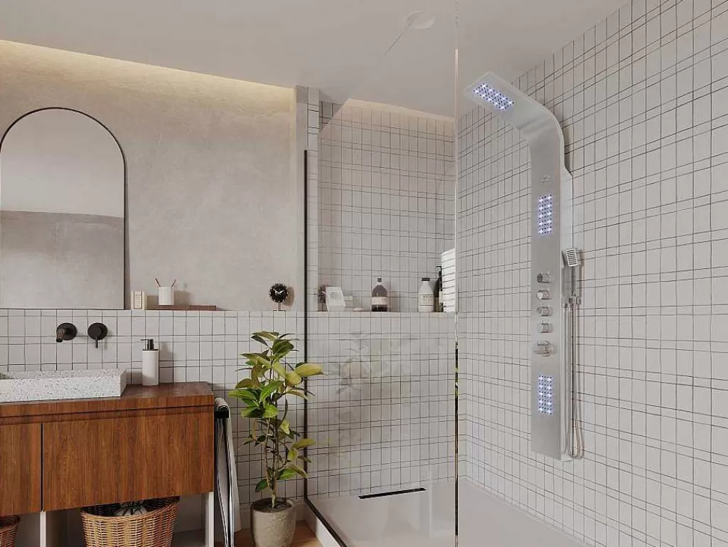 Coluna De Duche*Shower & Design Coluna De Duche Hidromassagem Termostatica Com Leds Felicita - 20 X 165 Cm - Prateada