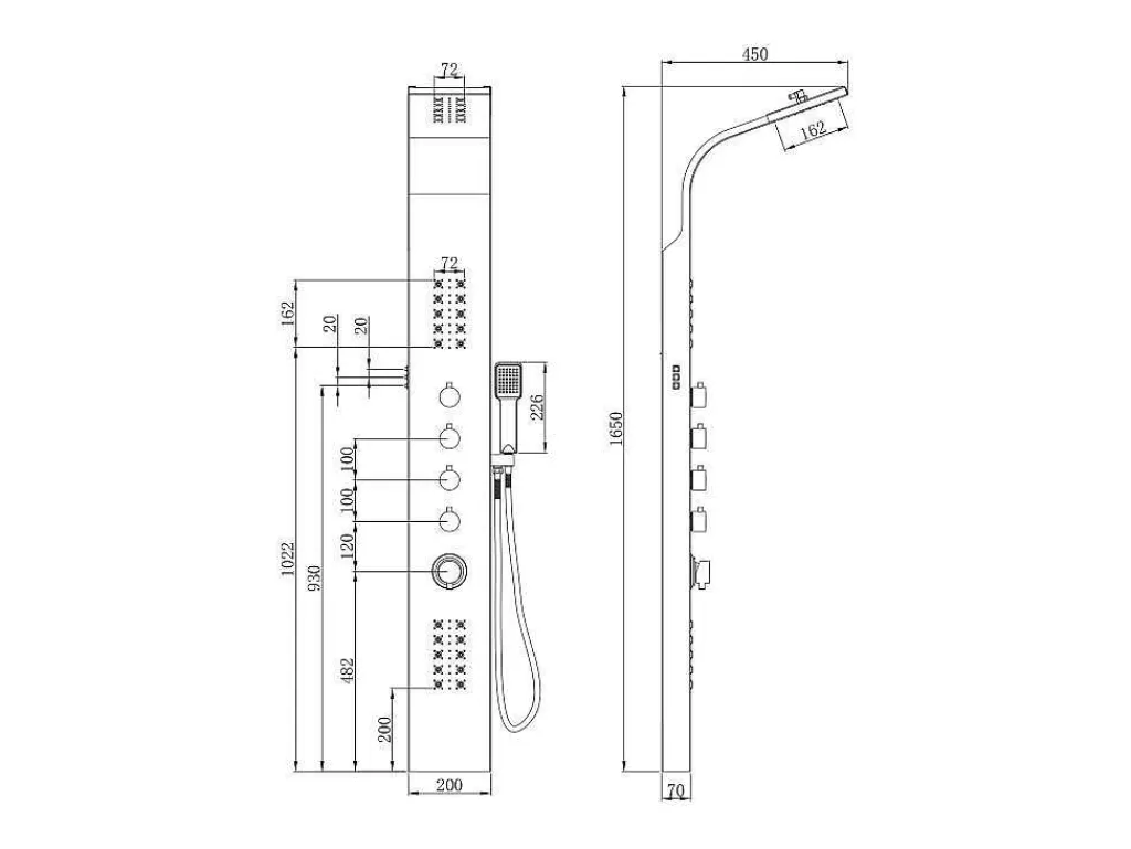 Coluna De Duche*Shower & Design Coluna De Duche Hidromassagem Termostatica Com Leds Felicita - 20 X 165 Cm - Prateada