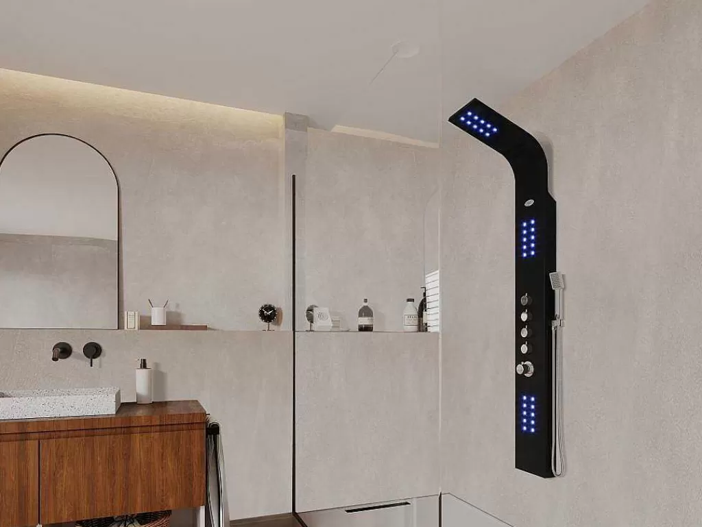 Coluna De Duche*Shower & Design Coluna De Duche Hidromassagem Termostatico Com Leds Felicita - 20 X 165 Cm - Preto