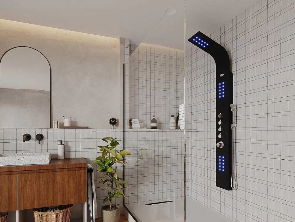 Coluna De Duche*Shower & Design Coluna De Duche Hidromassagem Termostatico Com Leds Felicita - 20 X 165 Cm - Preto