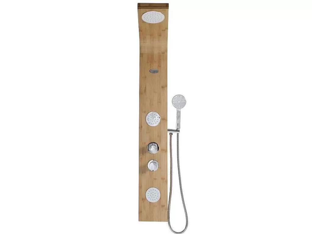 Coluna De Duche*Shower & Design Coluna De Duche Hidromassagem Tissia, Chuva Tropical E Painel Em Bambu - 20*140 Cm