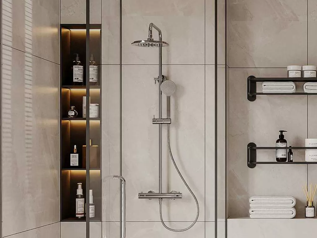 Coluna De Duche*Shower & Design Coluna De Duche Termostatico Em Aco Inoxidavel Cromado Ateya - 126 Cm