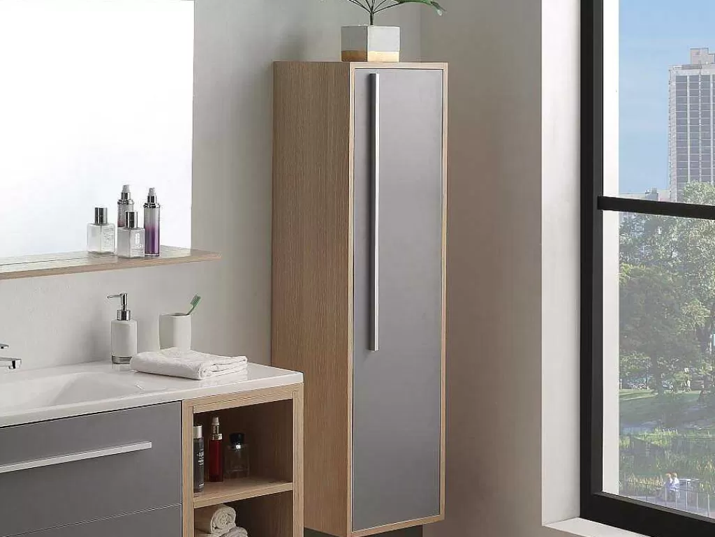 Coluna De Casa De Banho*Vente-unique Coluna Suspensa Para Casa De Banho Cor Natural Clara E Cinza, C35 X L30 X A120 Cm - Jasmine