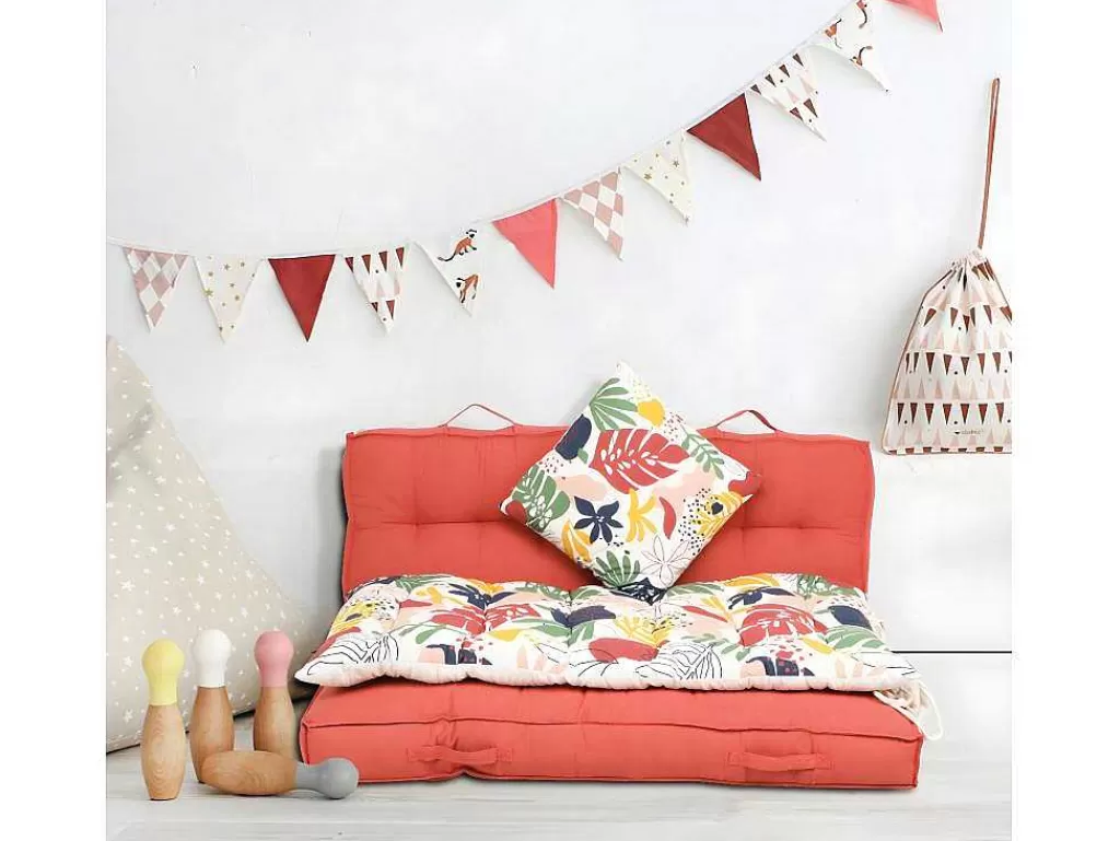 Decoração De Jardim*OZAIA Conjunto 1 Colchão + 2 Almofadas Para Palates Em Algodao Cor Coral - Baila