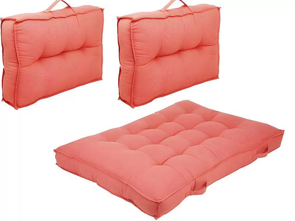 Decoração De Jardim*OZAIA Conjunto 1 Colchão + 2 Almofadas Para Palates Em Algodao Cor Coral - Baila