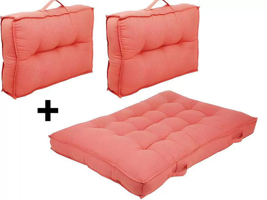 Decoração De Jardim*OZAIA Conjunto 1 Colchão + 2 Almofadas Para Palates Em Algodao Cor Coral - Baila