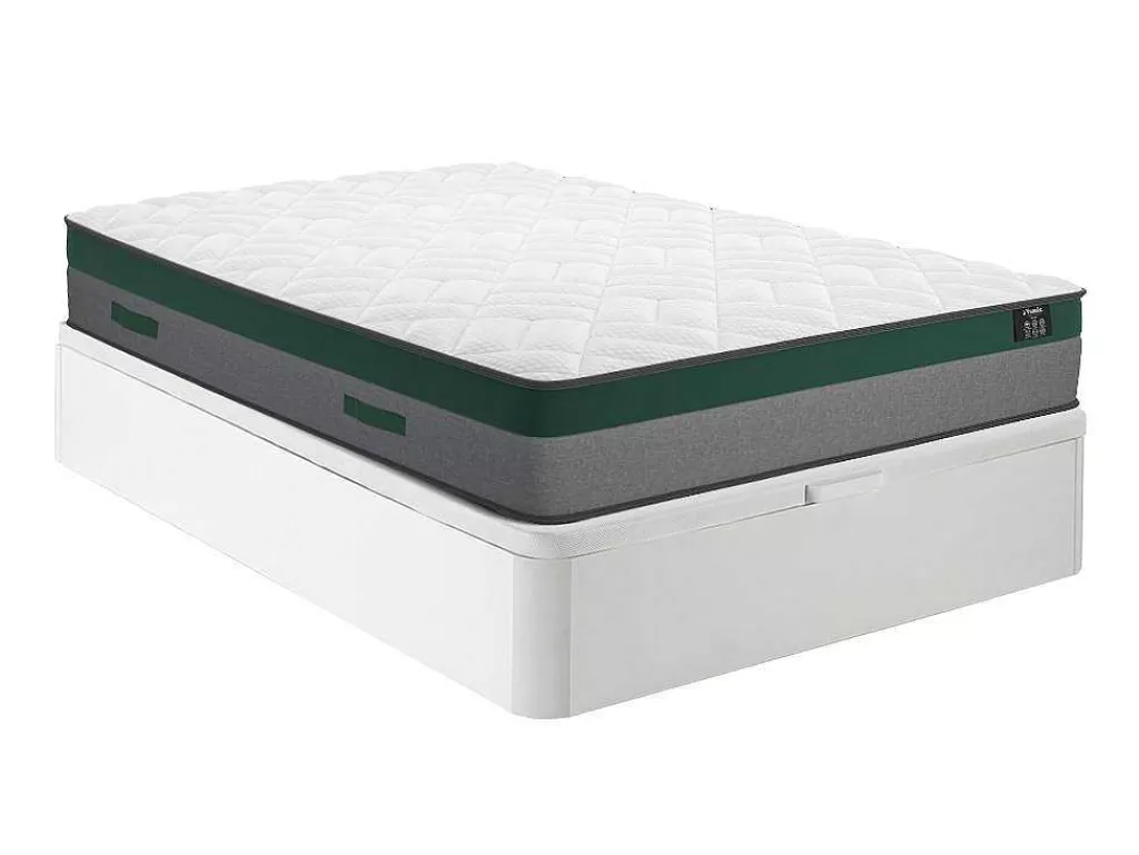 Conjunto Colchão E Sommier*Ysmée Conjunto Artigos De Cama 140 X 190 Cm Sommier Com Espaco De Arrumação Branco + Colchão De Molas Ensacadas - Prestige Da Dreamea