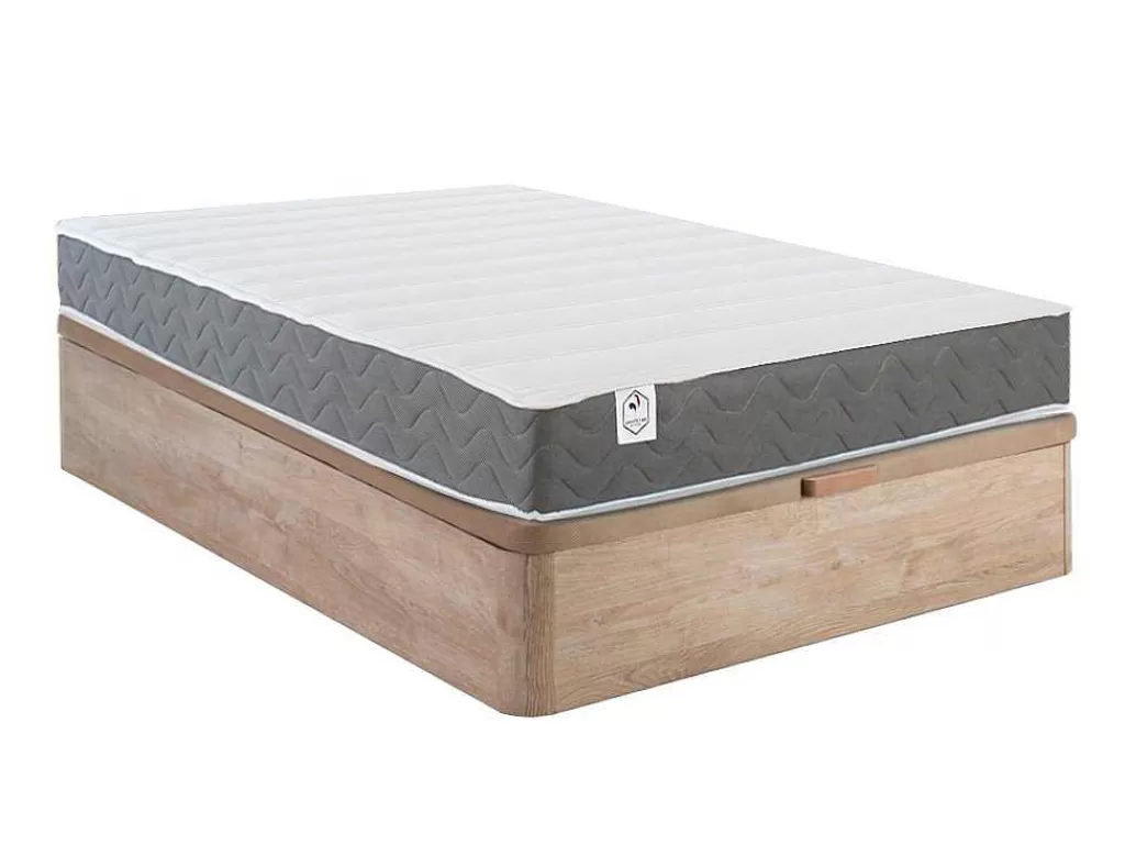 Conjunto Colchão E Sommier*DREAMEA Conjunto Artigos De Cama 160 X 200 Cm Sommier Com Espaco De Arrumação Natural Claro + Colchão De Espuma Hd - Heaven Da