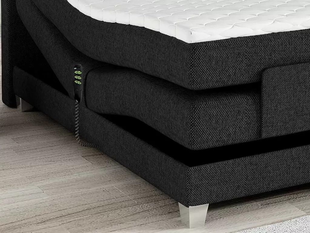 Cama Articulada*Palacio Conjunto Boxspring Cabeceira De Cama + Sommier De Relaxamento Eletrico + Colchão + Sobrecolchão Castel Da - 2X80X200 Cm - Tecido Antracite