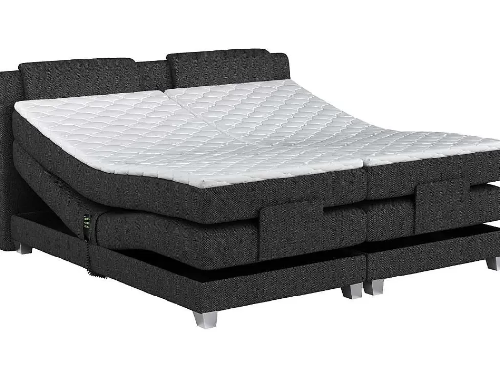 Cama Articulada*Palacio Conjunto Boxspring Cabeceira De Cama + Sommier De Relaxamento Eletrico + Colchão + Sobrecolchão Castel Da - 2X80X200 Cm - Tecido Antracite
