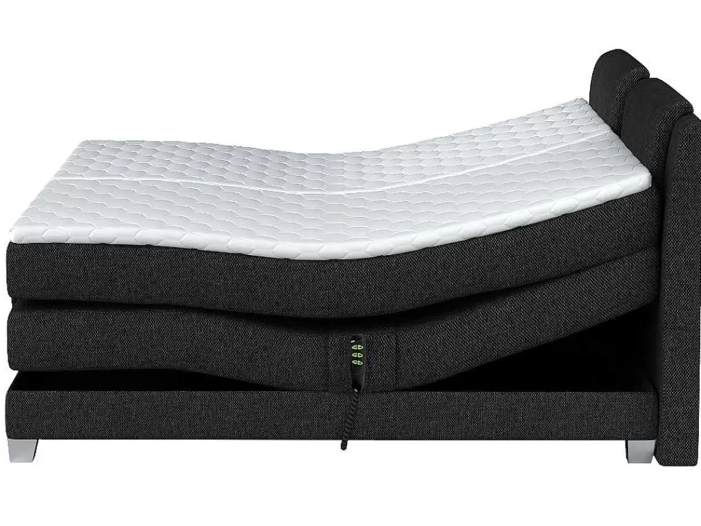 Cama Articulada*Palacio Conjunto Boxspring Cabeceira De Cama + Sommier De Relaxamento Eletrico + Colchão + Sobrecolchão Castel Da - 2X80X200 Cm - Tecido Antracite