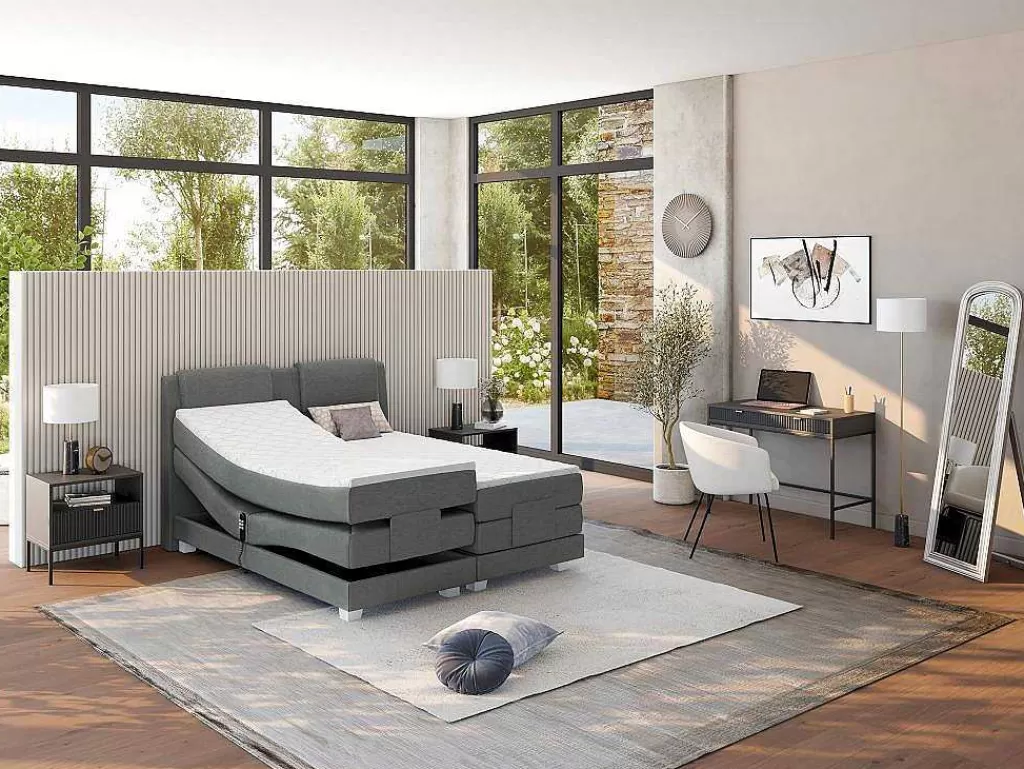 Cama Articulada*Palacio Conjunto Boxspring Cabeceira De Cama + Sommier De Relaxamento Eletrico + Colchão + Sobrecolchão Castel Da - 2X90X200 Cm