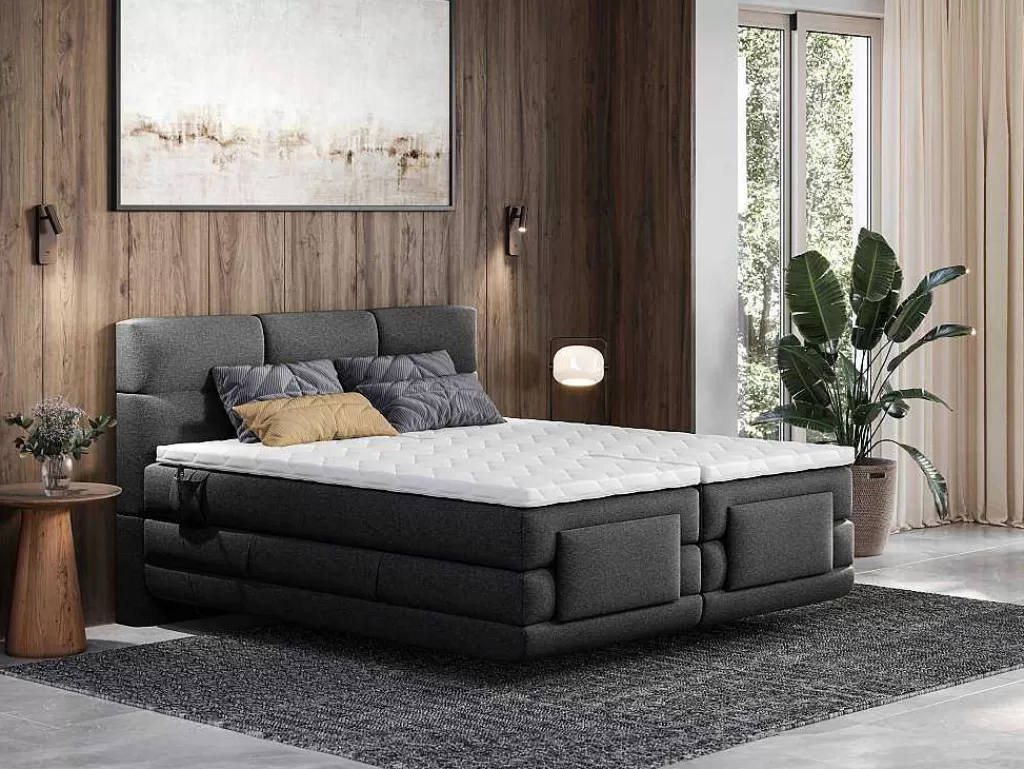 Cama De Adulto*Palacio Conjunto Boxspring Cabeceira De Cama Acolchoada, Sommier Articulado Eletrico + Colchão + Sobrecolchão 2 X 90 X 200 Cm Antracite - Lodi Da