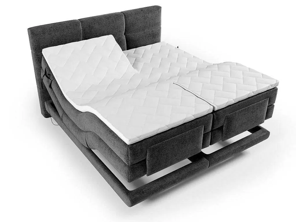 Cama De Adulto*Palacio Conjunto Boxspring Cabeceira De Cama Acolchoada, Sommier Articulado Eletrico + Colchão + Sobrecolchão 2 X 90 X 200 Cm Antracite - Lodi Da
