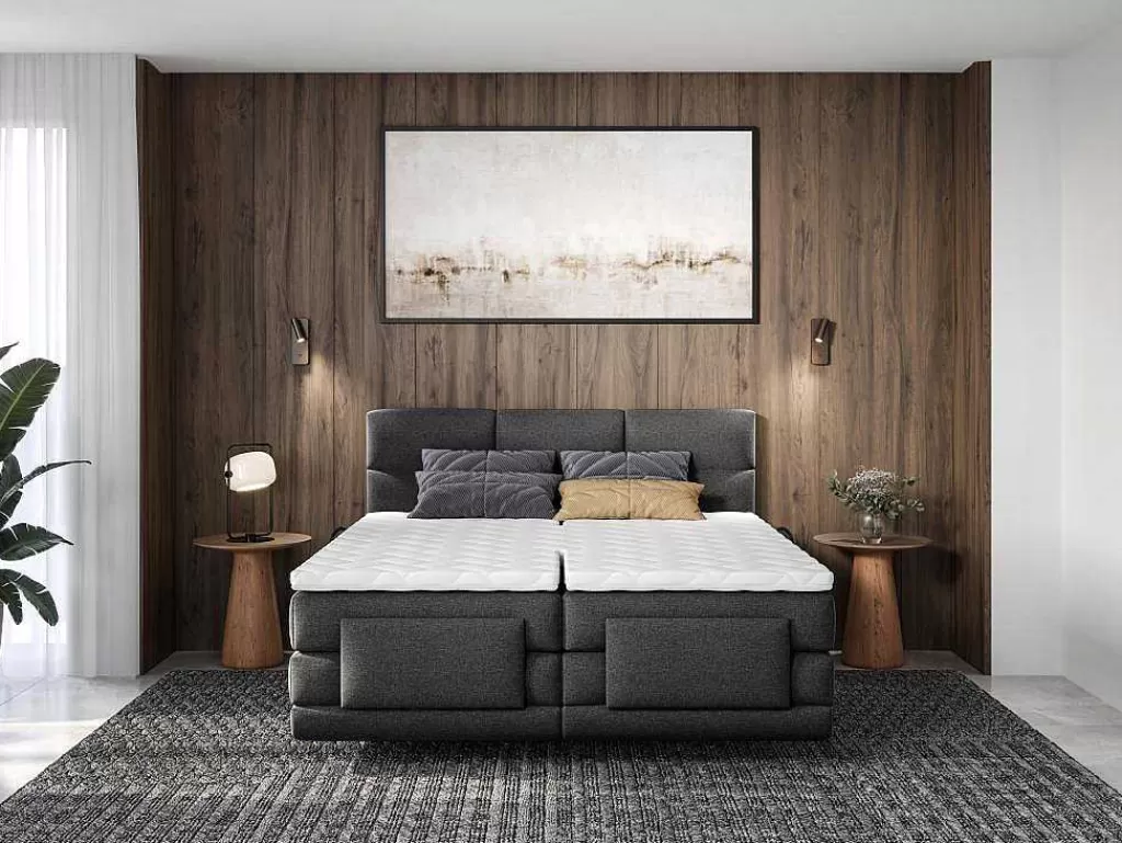 Cama De Adulto*Palacio Conjunto Boxspring Cabeceira De Cama Acolchoada, Sommier Articulado Eletrico + Colchão + Sobrecolchão 2 X 90 X 200 Cm Antracite - Lodi Da