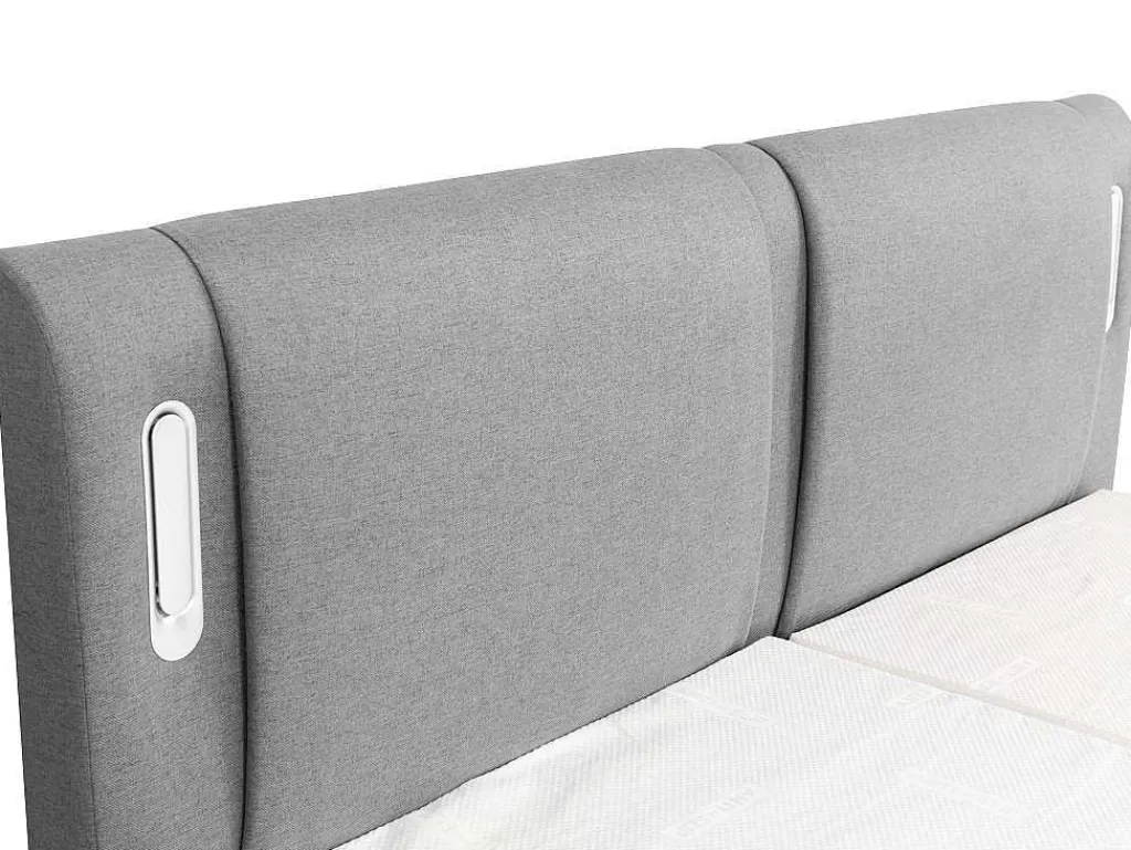 Cama Articulada*Palacio Conjunto Boxspring Cabeceira De Cama Com Leds + Sommier Articulado Eletrico + Colchão + Sobrecolchão 2 X 80 X 200 Cm Tecido Cinzento - Astemi Da