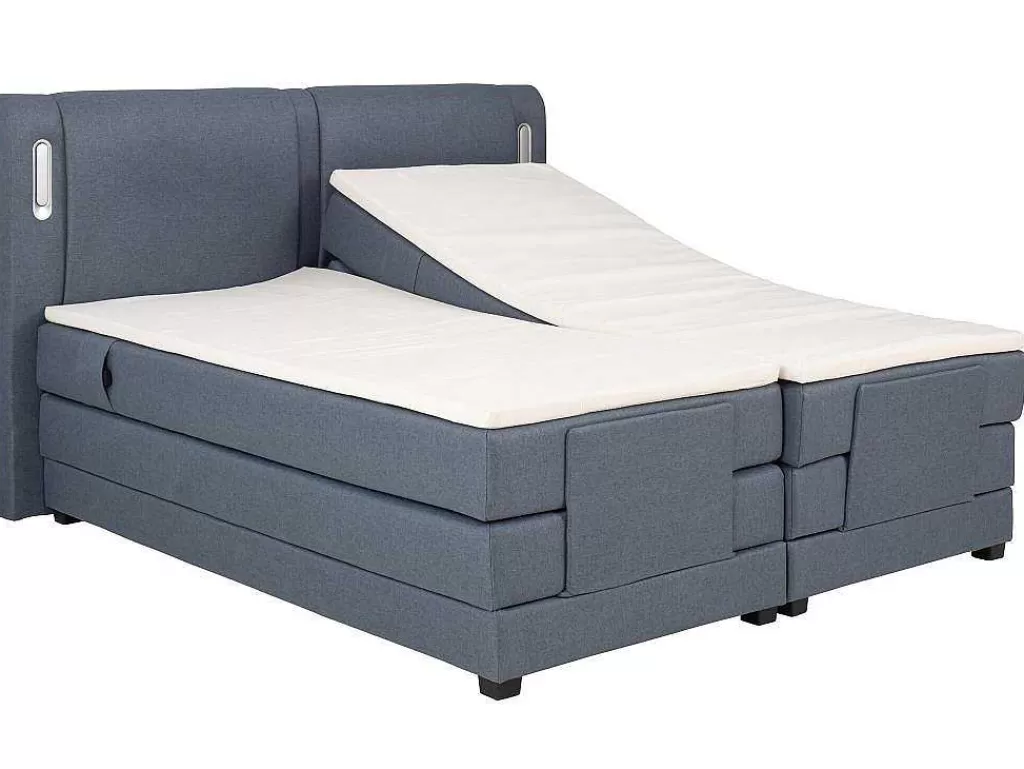 Cama Articulada*Palacio Conjunto Boxspring Cabeceira De Cama Com Leds + Sommier Articulado Eletrico + Colchão + Sobrecolchão 2 X 90 X 200 Cm Tecido Azul - Astemi Da