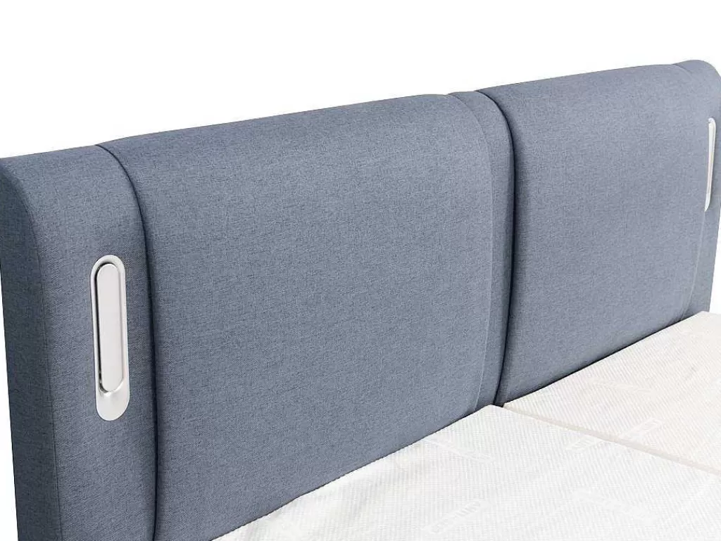 Cama Articulada*Palacio Conjunto Boxspring Cabeceira De Cama Com Leds + Sommier Articulado Eletrico + Colchão + Sobrecolchão 2 X 90 X 200 Cm Tecido Azul - Astemi Da