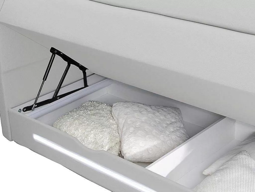 Cama Boxspring, Cama Continental*DREAMEA Conjunto Boxspring: Cabeceira, Sommier Com Arrumação, Colchão + Sobrecolchão, 160 X 200 Cm, Branco, Pele Sintética - Keros Da