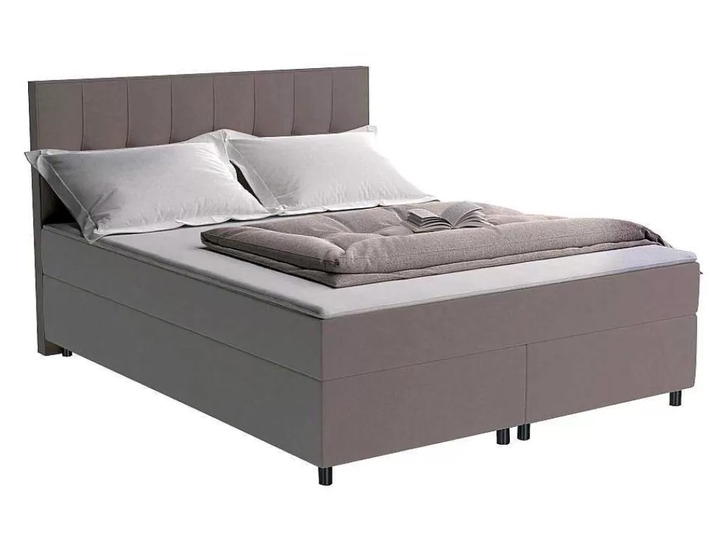 Cama Boxspring, Cama Continental*Ysmée Conjunto Boxspring Completo Cabeceira + Sommiers + Colchão + Sobrecolchão Siero Da Ysmee - 160X200 Cm - Tecido - Cinzento