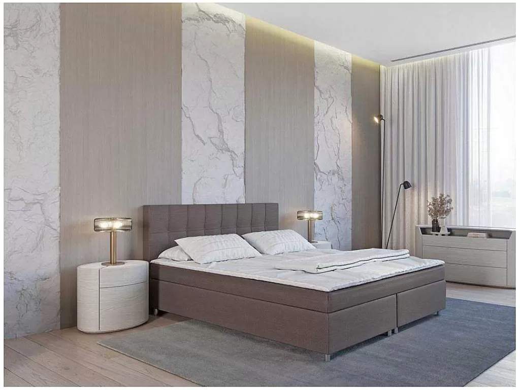 Cama Boxspring, Cama Continental*Ysmée Conjunto Boxspring Completo Cabeceira + Sommiers + Colchão + Sobrecolchão Siero Da Ysmee - 160X200 Cm - Tecido - Cinzento