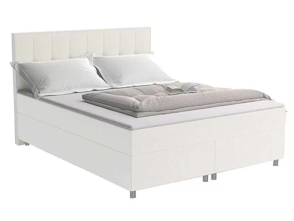 Cama Boxspring, Cama Continental*Ysmée Conjunto Boxspring Completo Cabeceira + Sommiers + Colchão + Sobrecolchão Siero Da Ysmee - 160X 200 Cm - Tecido - Marfim