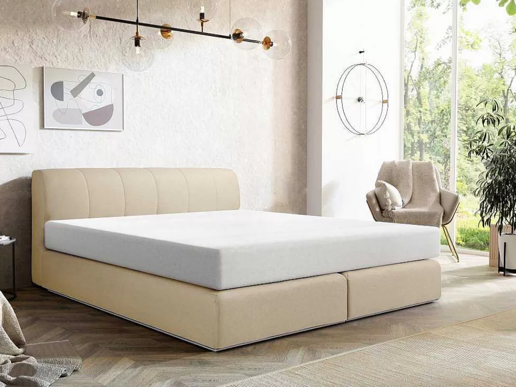 Cama Boxspring, Cama Continental*Ysmée Conjunto Completo Boxspring Cabeceira De Cama + Sommier Com Leds + Colchão 160X200 Cm Tecido Bege - Otaru De Ysmee