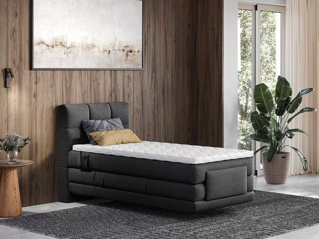 Cama Articulada*Palacio Conjunto Completo Boxspring, Cabeceira De Cama Acolchoada + Sommiers Articulados Eletricos + Colchão 100X200 Cm Tecido Antracite - Lodi Da