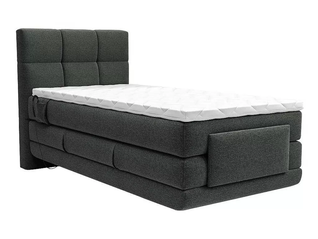 Cama Articulada*Palacio Conjunto Completo Boxspring, Cabeceira De Cama Acolchoada + Sommiers Articulados Eletricos + Colchão 100X200 Cm Tecido Antracite - Lodi Da
