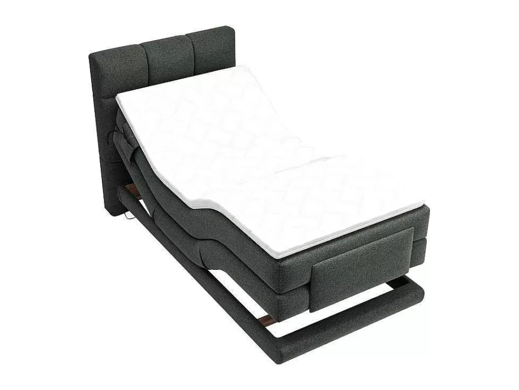 Cama Articulada*Palacio Conjunto Completo Boxspring, Cabeceira De Cama Acolchoada + Sommiers Articulados Eletricos + Colchão 100X200 Cm Tecido Antracite - Lodi Da