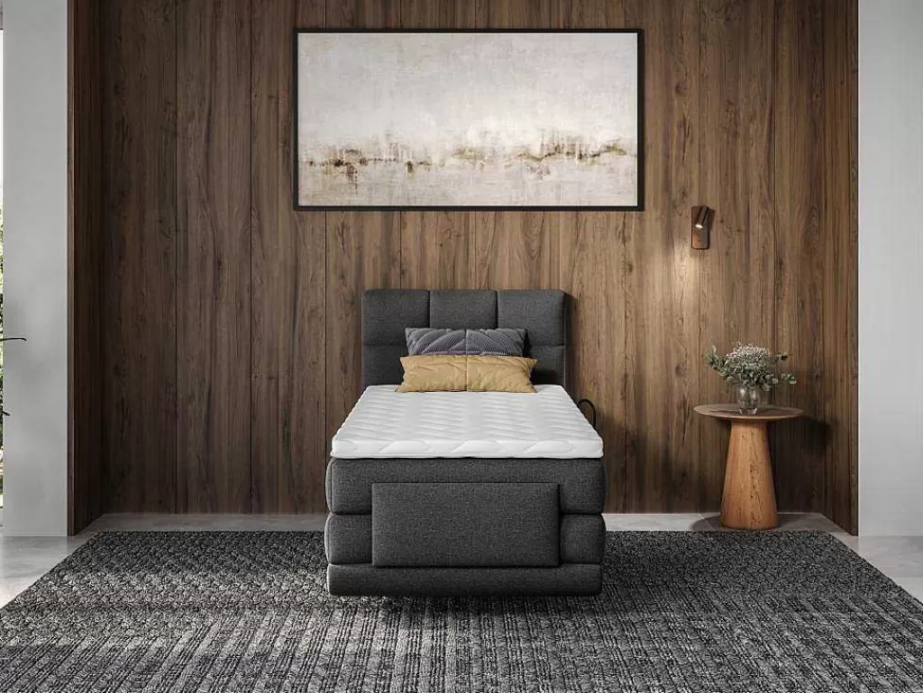 Cama Articulada*Palacio Conjunto Completo Boxspring, Cabeceira De Cama Acolchoada + Sommiers Articulados Eletricos + Colchão 100X200 Cm Tecido Antracite - Lodi Da