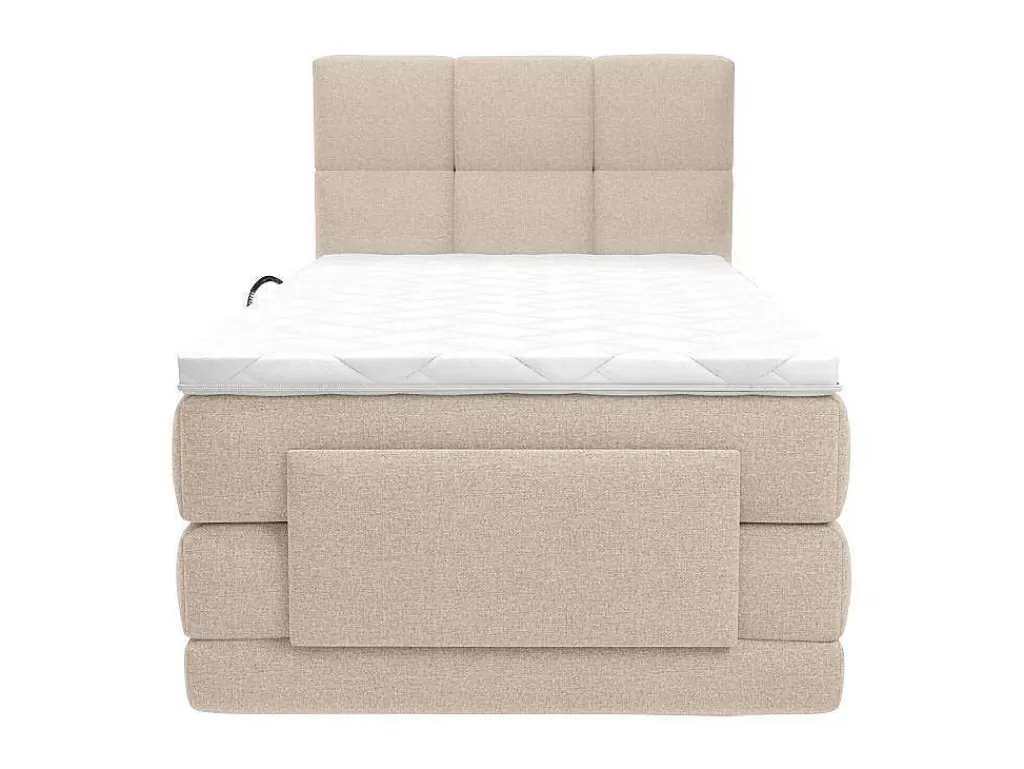 Cama Articulada*Palacio Conjunto Completo Boxspring, Cabeceira De Cama Acolchoada + Sommiers Articulados Eletricos + Colchão + Sobrecolchão 100X200 Cm Tecido Bege - Lodi Da