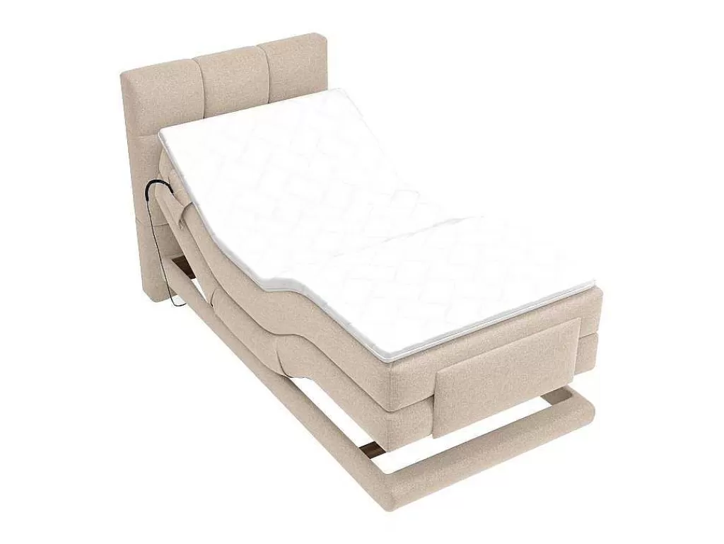 Cama Articulada*Palacio Conjunto Completo Boxspring, Cabeceira De Cama Acolchoada + Sommiers Articulados Eletricos + Colchão + Sobrecolchão 100X200 Cm Tecido Bege - Lodi Da