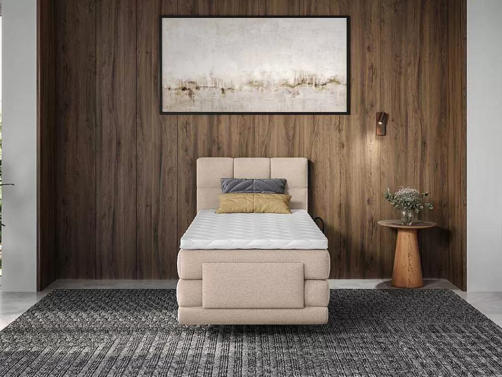 Cama Articulada*Palacio Conjunto Completo Boxspring, Cabeceira De Cama Acolchoada + Sommiers Articulados Eletricos + Colchão + Sobrecolchão 100X200 Cm Tecido Bege - Lodi Da