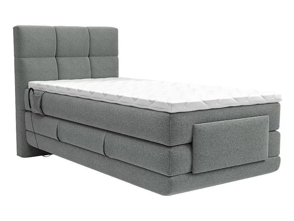 Cama Articulada*Palacio Conjunto Completo Boxspring, Cabeceira De Cama Acolchoada + Sommiers Articulados Eletricos + Colchão + Sobrecolchão 100X200 Cm Tecido Cinzento-Claro - Lodi Da