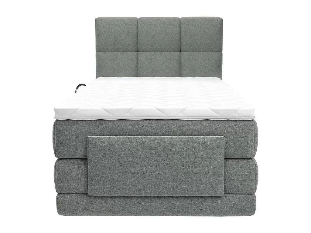 Cama Articulada*Palacio Conjunto Completo Boxspring, Cabeceira De Cama Acolchoada + Sommiers Articulados Eletricos + Colchão + Sobrecolchão 100X200 Cm Tecido Cinzento-Claro - Lodi Da