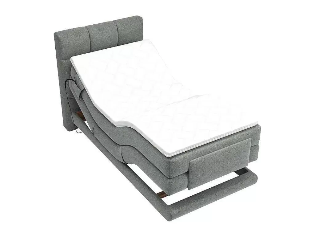 Cama Articulada*Palacio Conjunto Completo Boxspring, Cabeceira De Cama Acolchoada + Sommiers Articulados Eletricos + Colchão + Sobrecolchão 100X200 Cm Tecido Cinzento-Claro - Lodi Da