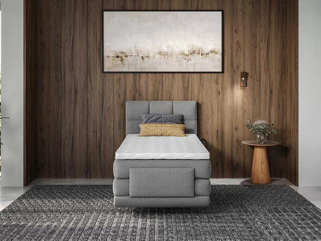 Cama Articulada*Palacio Conjunto Completo Boxspring, Cabeceira De Cama Acolchoada + Sommiers Articulados Eletricos + Colchão + Sobrecolchão 100X200 Cm Tecido Cinzento-Claro - Lodi Da