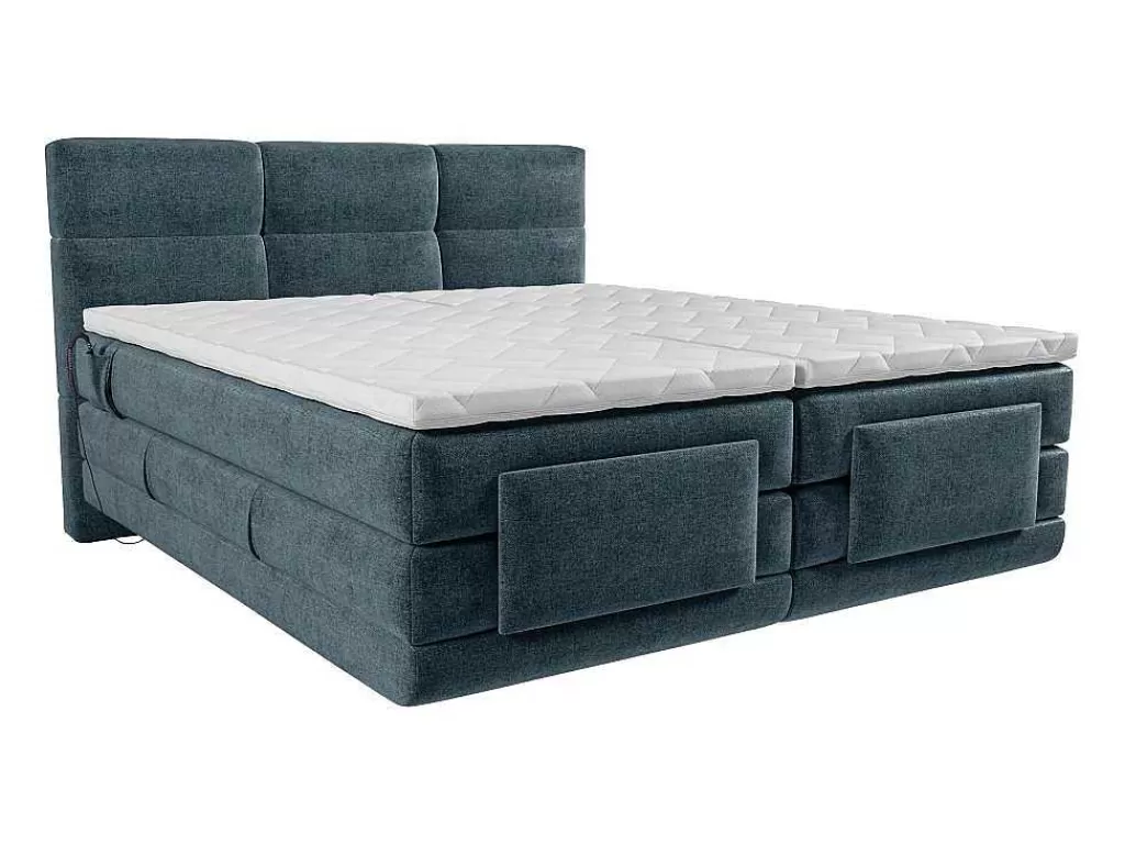 Cama Articulada*Palacio Conjunto Completo Boxspring Cabeceira De Cama Acolchoada + Sommiers Articulados Eletricos + Colchão + Sobrecolchão 2X80X200 Cm Tecido Azul - Lodi De