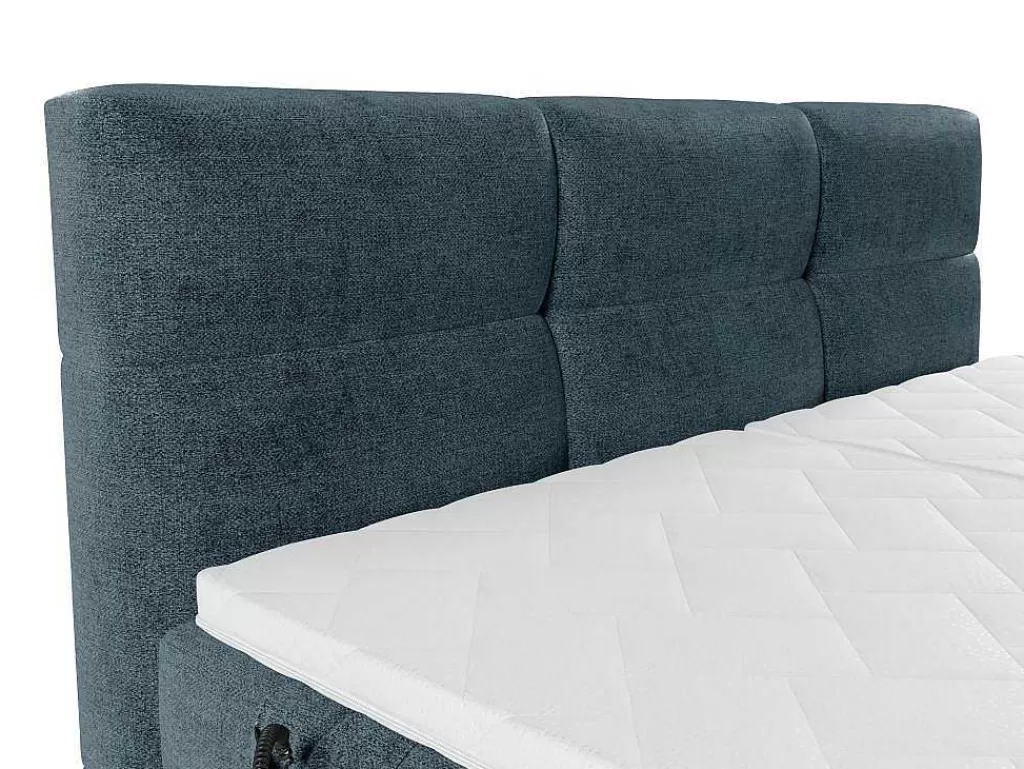 Cama Articulada*Palacio Conjunto Completo Boxspring Cabeceira De Cama Acolchoada + Sommiers Articulados Eletricos + Colchão + Sobrecolchão 2X80X200 Cm Tecido Azul - Lodi De