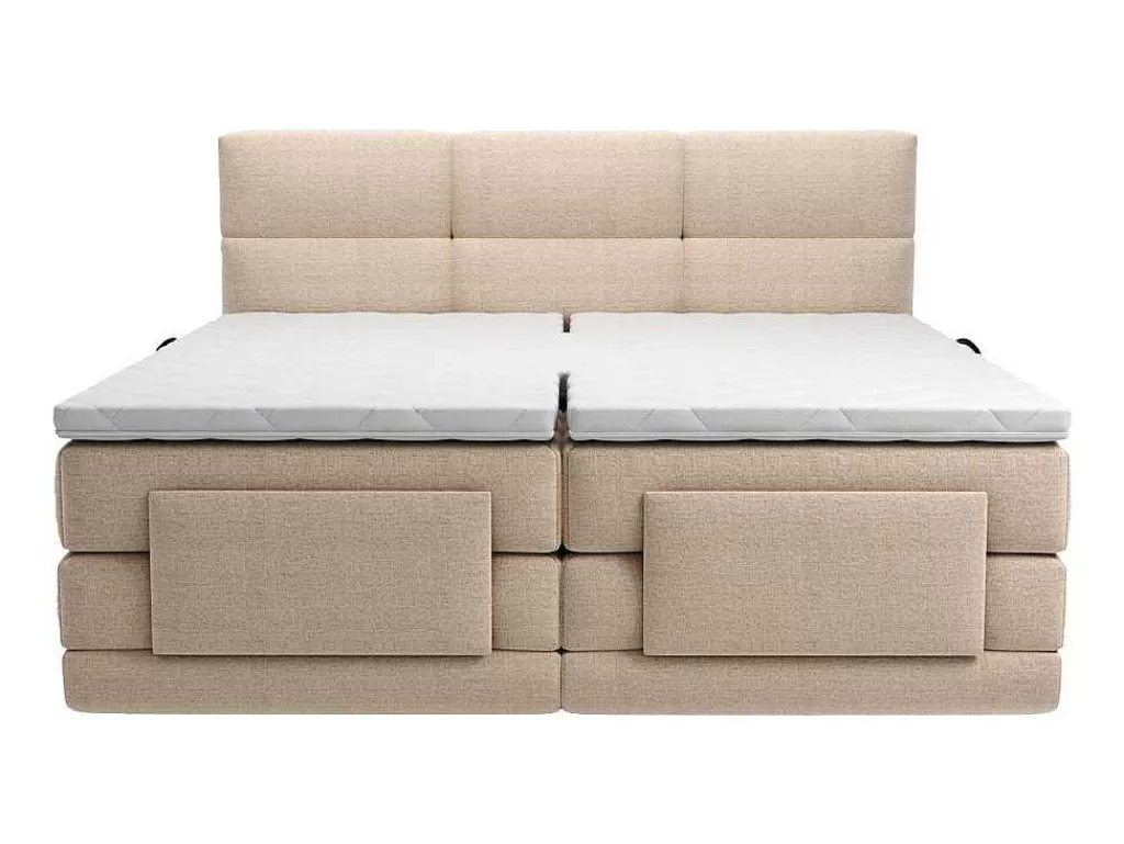 Cama De Adulto*Palacio Conjunto Completo Boxspring, Cabeceira De Cama Acolchoada + Sommiers Articulados Eletricos + Colchão + Sobrecolchão 2X80X200 Cm Tecido Bege - Lodi Da