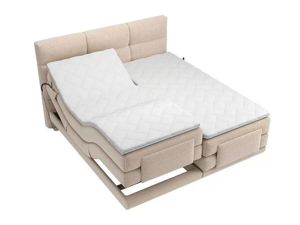 Cama De Adulto*Palacio Conjunto Completo Boxspring, Cabeceira De Cama Acolchoada + Sommiers Articulados Eletricos + Colchão + Sobrecolchão 2X80X200 Cm Tecido Bege - Lodi Da