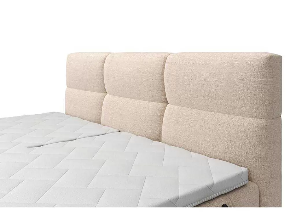Cama De Adulto*Palacio Conjunto Completo Boxspring, Cabeceira De Cama Acolchoada + Sommiers Articulados Eletricos + Colchão + Sobrecolchão 2X80X200 Cm Tecido Bege - Lodi Da